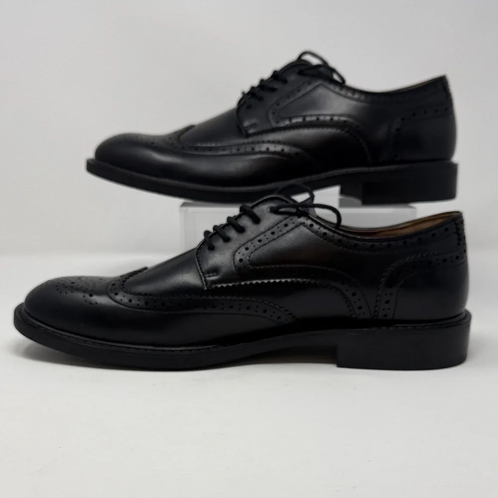 George Memory Foam Black Leather Oxford Brogue Men's Shoes Career Size 10